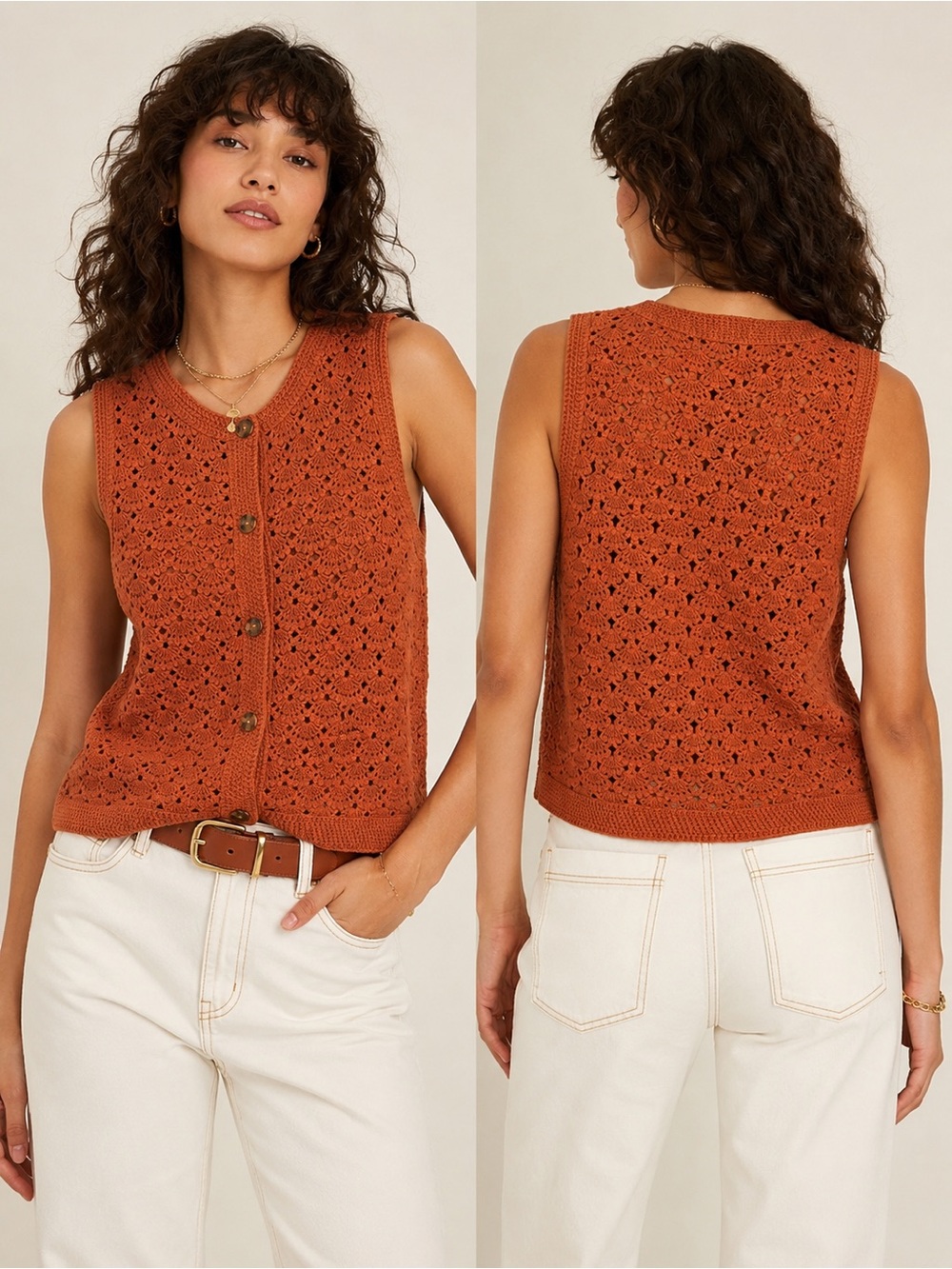 Scotch & Soda Rust Crochet Vest – Size Large